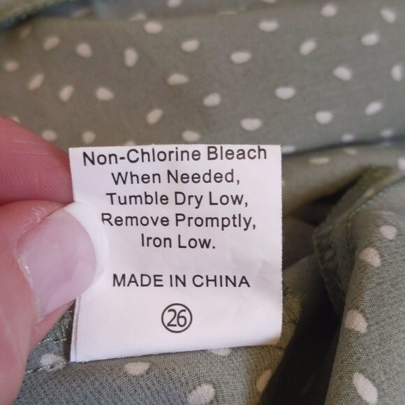 Chic Style sage olive green w/ white dots, knee length flowy dress S - Picture 6 of 7